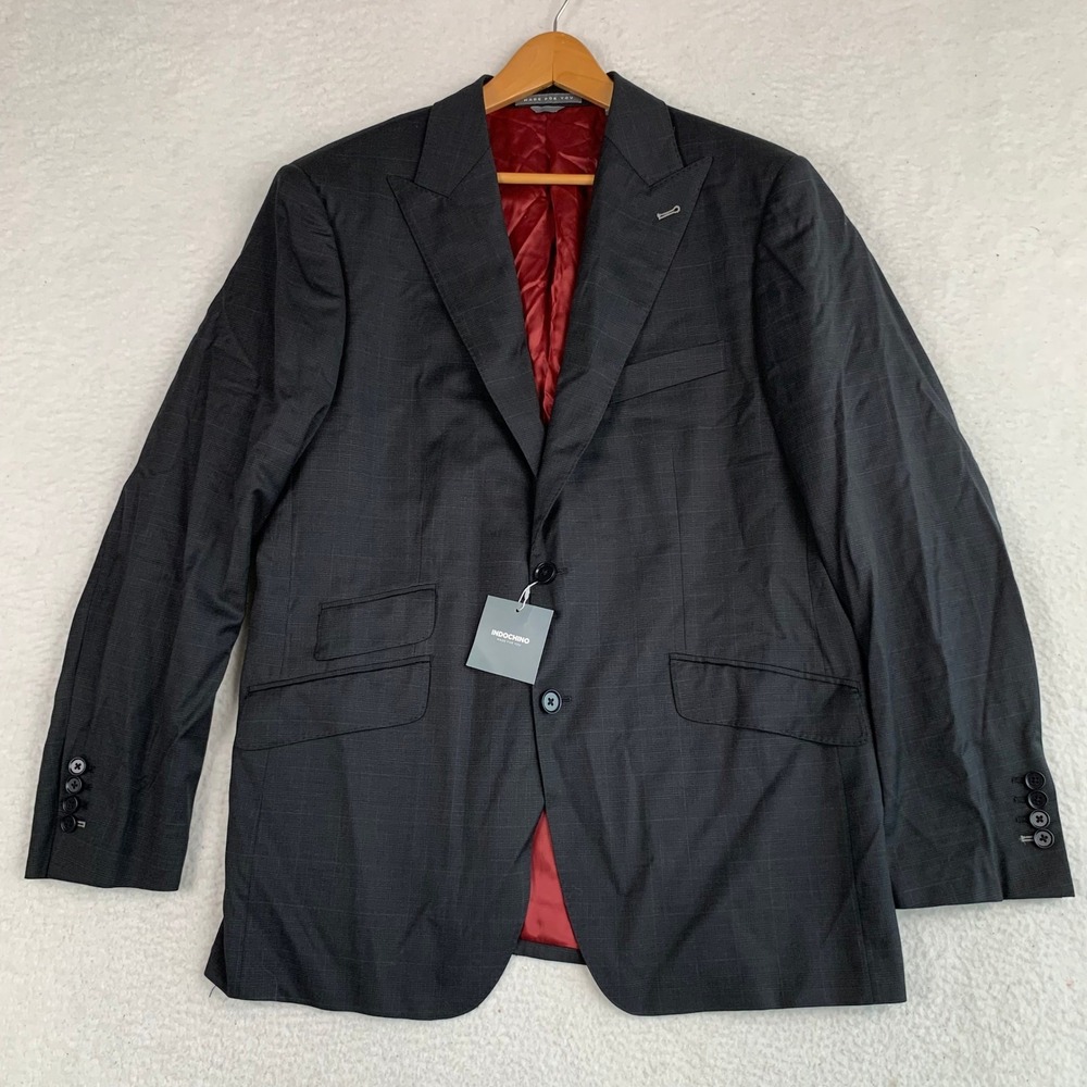 Indochino Newbury 54 Blazer Suit Jacket Mens 44R 100% Wool Peak Lapel Charcoal